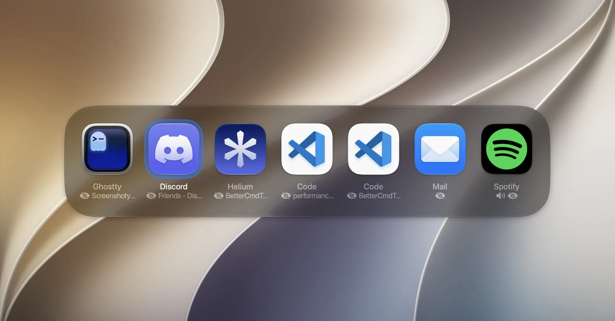 A grid of app icons, window titles underneath